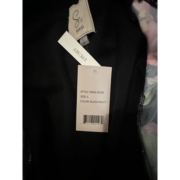 SIONI Black Floral Hooded Zip-up Jacket Soft Cozy 52% Viscose Sz L NWT - Picture 8 of 8